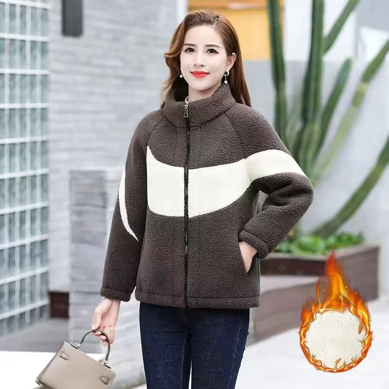 Middle-Aged Elderly Coat Women's Autumn Winter Grain Velvet Cotton-Padded Jacket New Mother Installed Velvet Warm Outerwear Lady