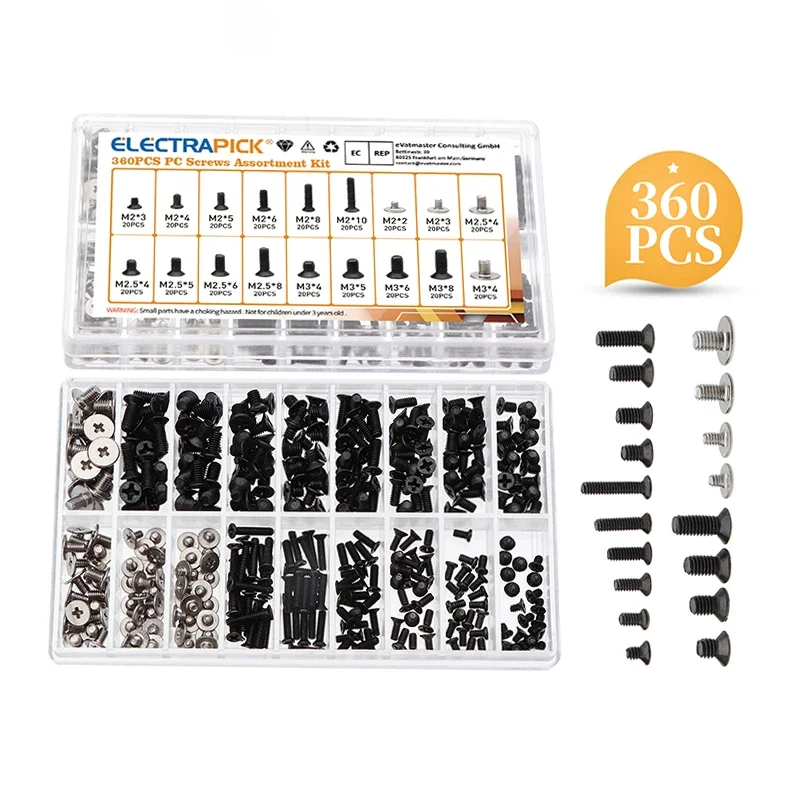 300/360Pcs M2 M2.5 M3 KM Screw Flat Head Phillips Screws Laptop Notebook Screws Set Kit For Computer Notebook Small Screw Kit