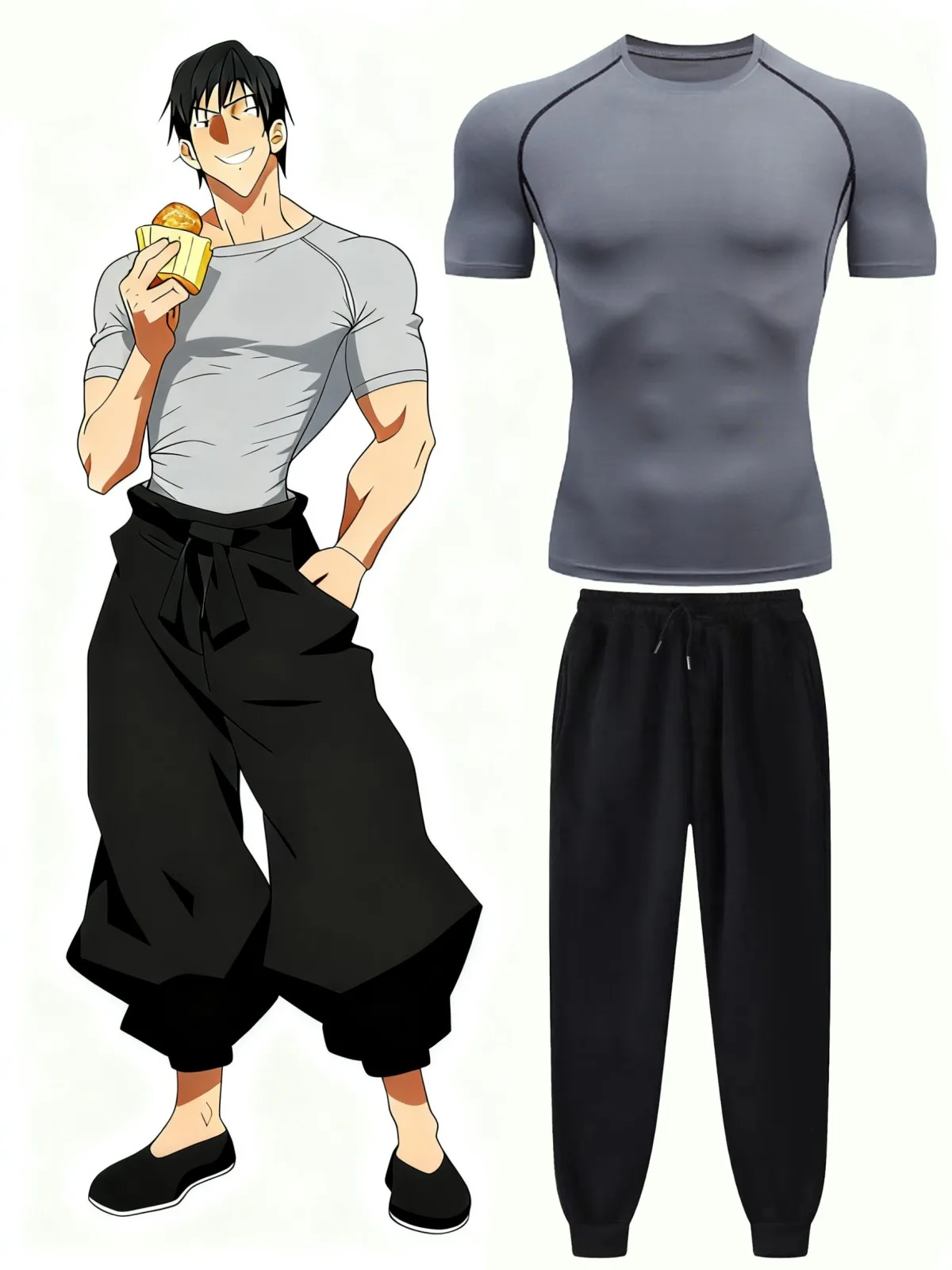 Anime Jujutsu Kaisen Toji Compression Shirt Set Casual Performance Set Men's Athletic Workout Quick Dry Tee+Sweatpants Unisex