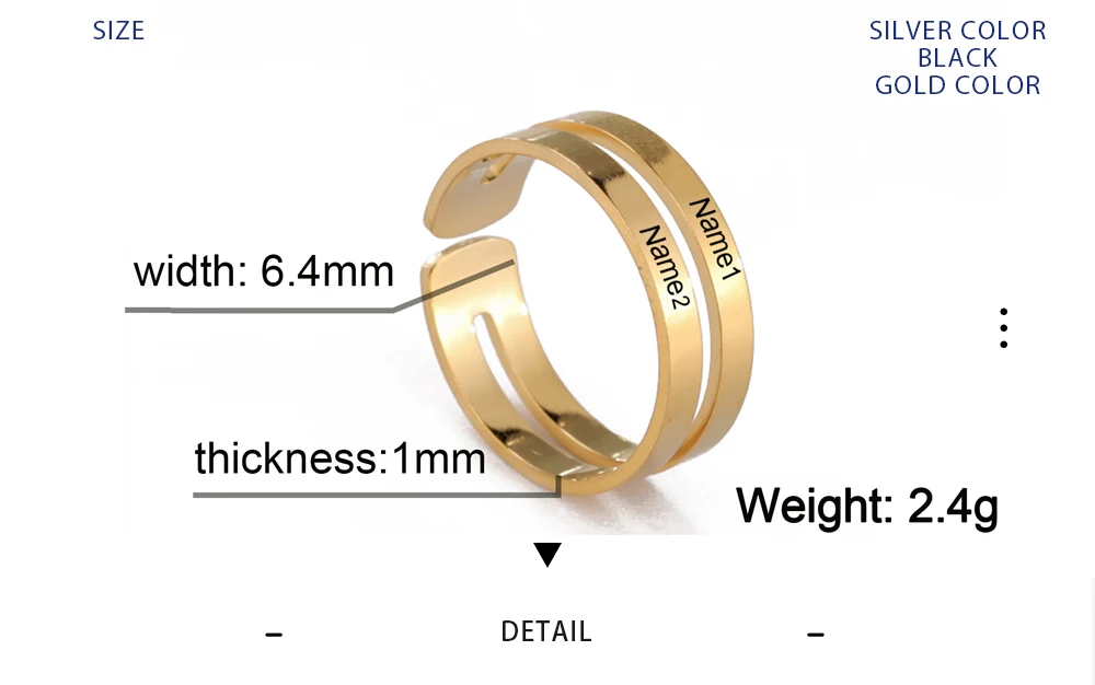 Personalized Wedding Bands Finger Ring For Woman Men Engrave Name Custom Matching Couple Ring Stainless Steel Gold Color Jewelry