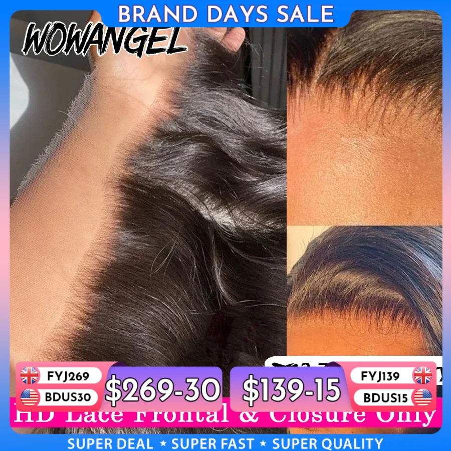 Wow Angel 13x4 13x6 HD Lace Frontal Only Melt Skins Brazilian Straight Human Hair 5x5 6x6 HD Lace Closure Pre Plucked Free Part