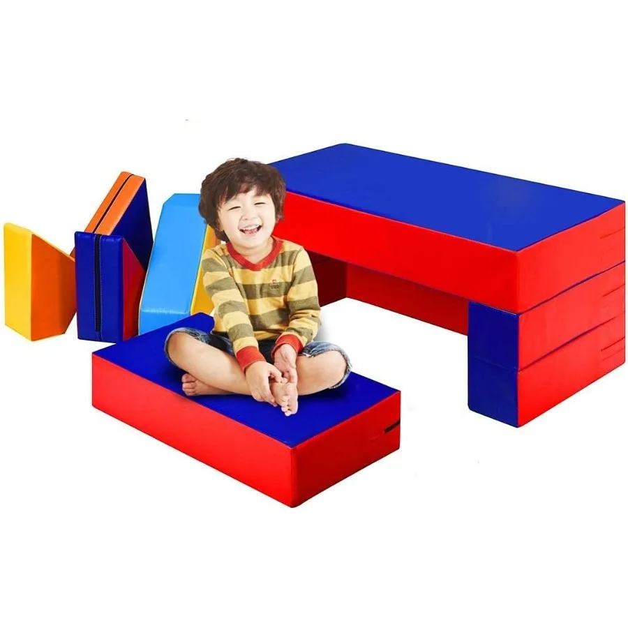 Conjunto de espuma conversível para escalada e engatinhar, 4 em 1, formas exclusivas, para escalada, engatinhamento, deslizante, 8 peças, colorido, pu, atividade, jogar, zon macio