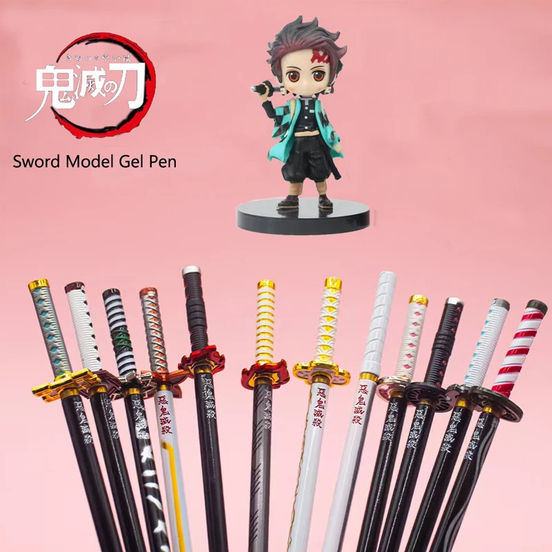 Ensemble de stylos Demon Slayer avec boîte cadeau, 20CM, modèle Tanjiro Katana, stylo à encre Gel, écriture lisse pour l'école et le bureau, accessoire de Cosplay Anime