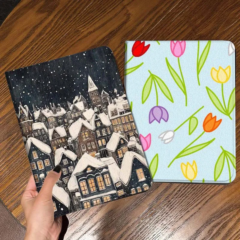 

Cartoon Snowy Town Night Gift Tablet Case For Apple iPad Air Pro mini 1 2 3 4 5 6 7 8 9 11 M2 M3 M5 M4 5th 6th 7th 10th 11th