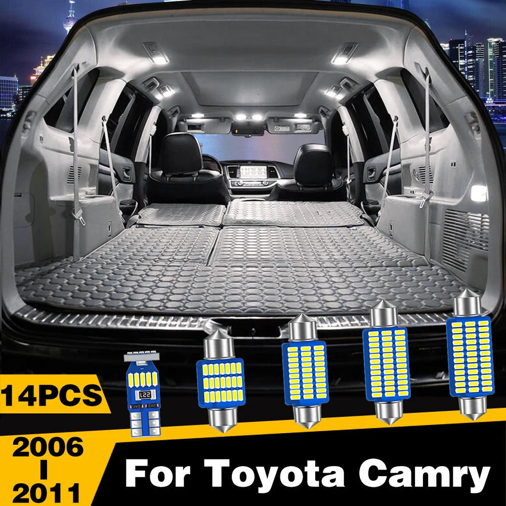 

14 Pcs White Ice-Blue Color LED Highlight Car Interior Dome Reading Light Roof Lamp For Toyota Camry 2006-2011 Accessories