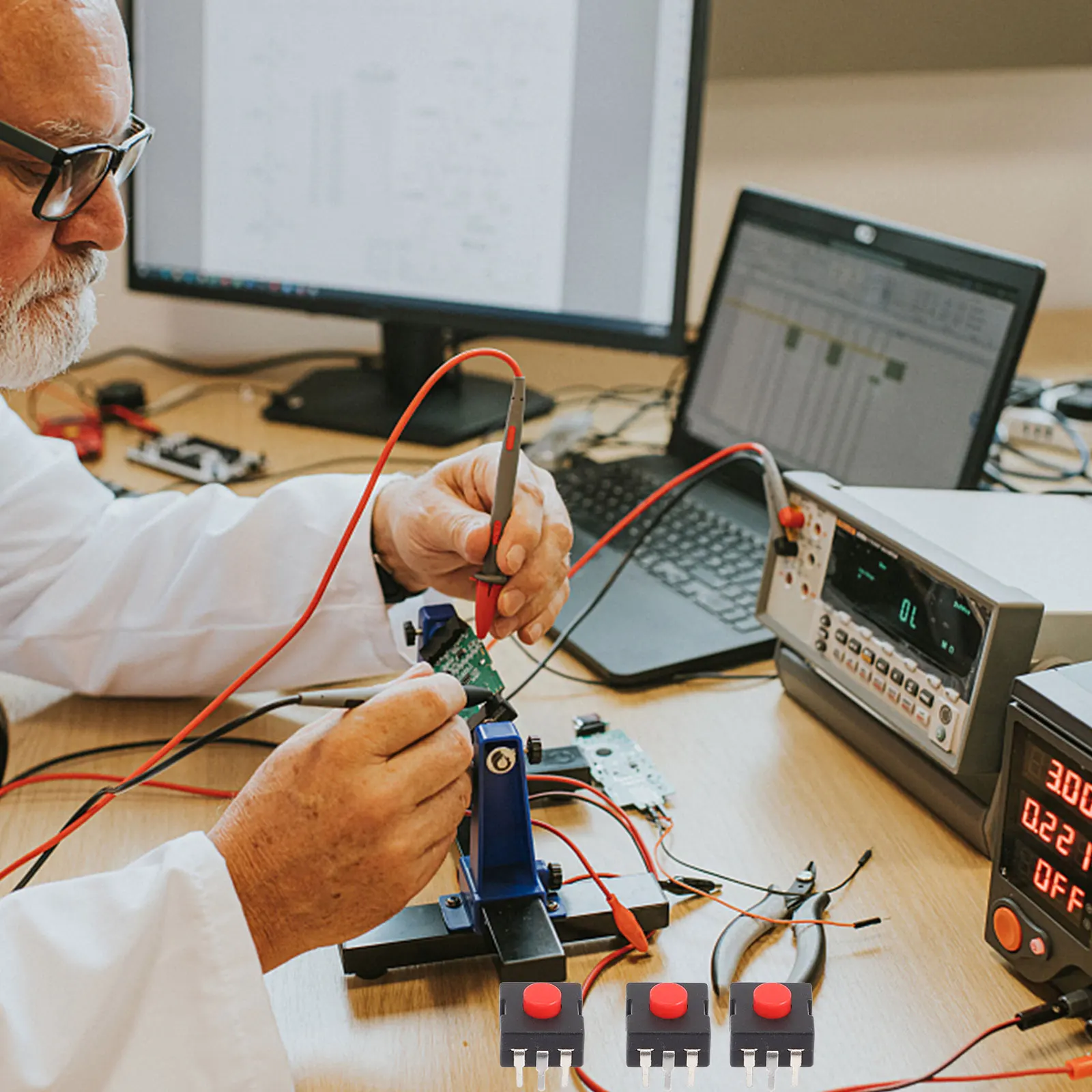 

20pcs Red Head Flashlight Switch Square Push Button 3 Feet Tail Key Mini Switch for Torch DIY Home Appliances Safe Practical