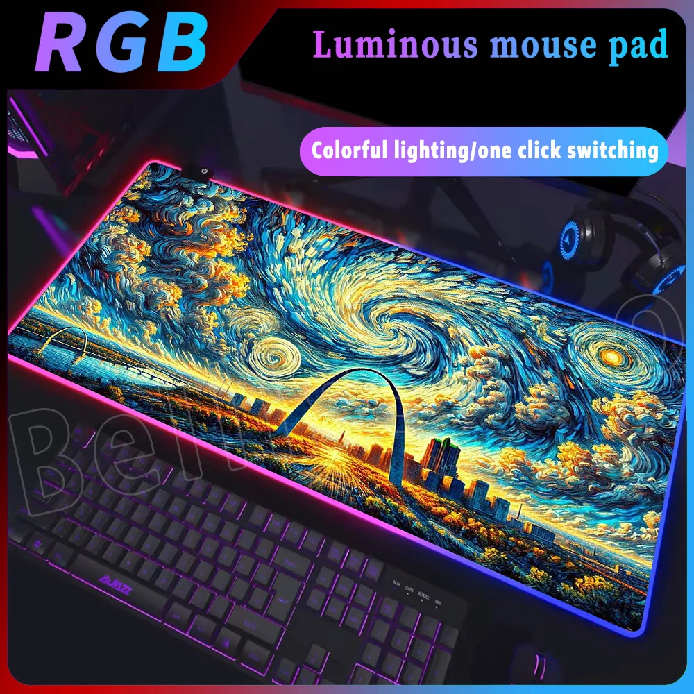 

The Starry Night Famous Buildings Over The World Mouse Pad Gaming Keyboard Mat RGB Deskmat Pc Desk Protector Carpet Xxl Mousepad