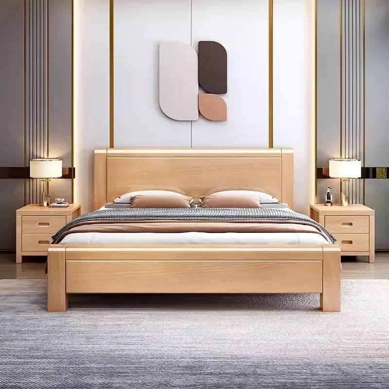 سرير سميك، خشب زان، سرير من الخشب الصلب، بسيط، حديث، غرفة نوم رئيسية، مزدوج