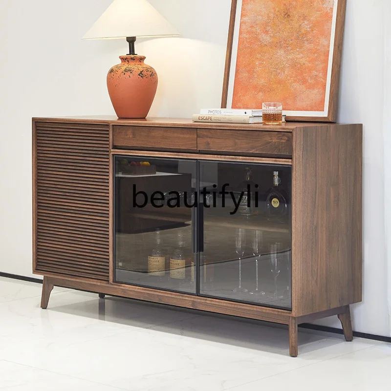 North American black walnut dining side cabinet solid wood living room wall storage cabinet