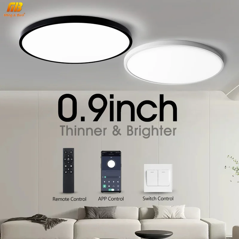 Ultra-Thin Indoor Remote Control LED Ceiling Light Smart APP Dimmable 0.9 inch Home Decor Indoor Lighting Fixtures For Bedroom
