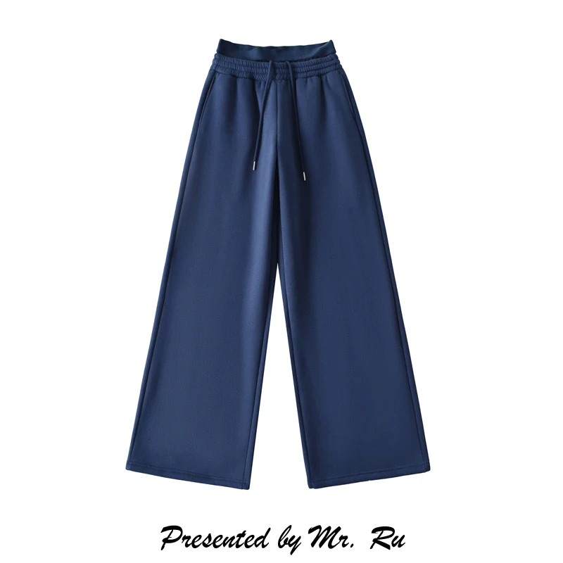 

Повседневные широкие прямые брюки для женщин на флисовой подкладке с завязками, спортивные, для отдыха, осенне-зимние, с низкой талией, удобные