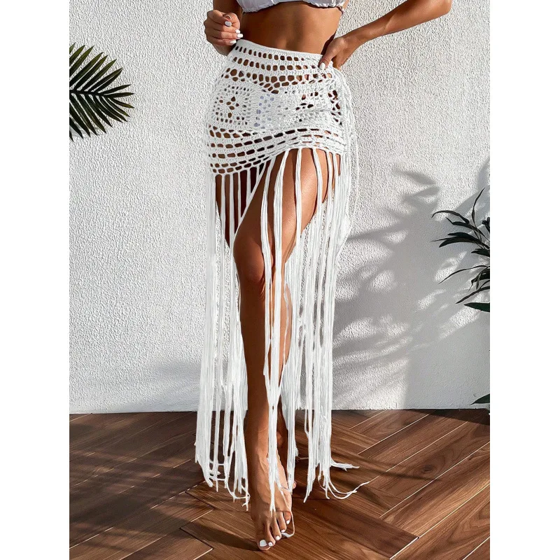 Skirts Women Mid Length Skirt A Line Tassel High Waist Slim Fit Hollow Out Beach Casual Elegant Splice Y2k Streetwear Work 2026