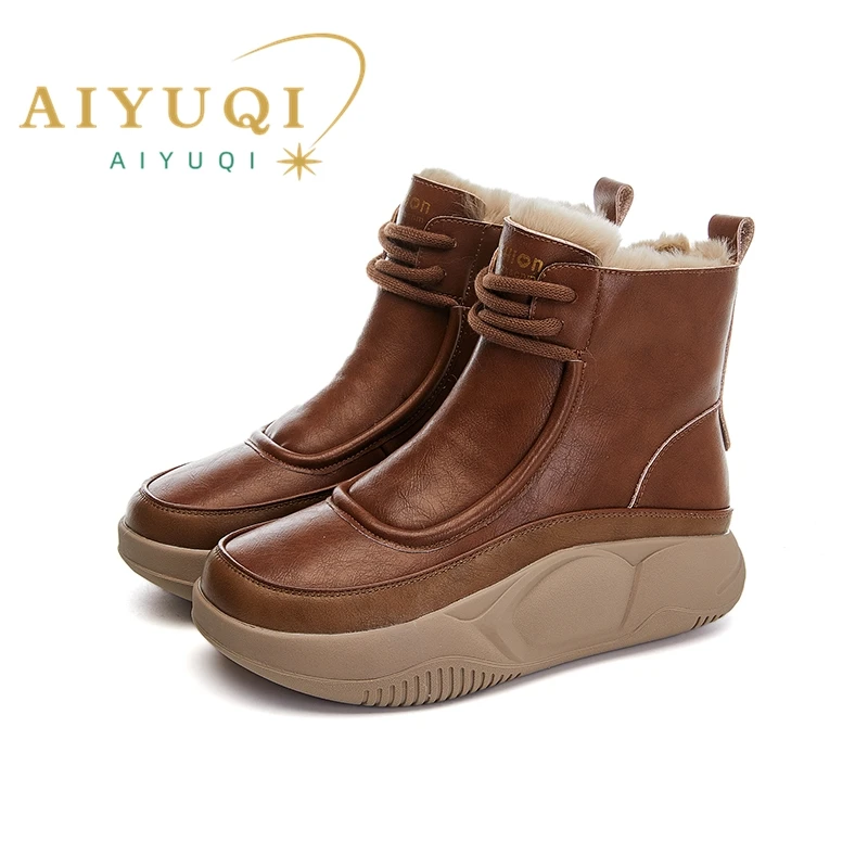 AIYUQI 2024 women\'s knight boots non-slip warm women ankle boots retro large size short boots female winter cotton boots