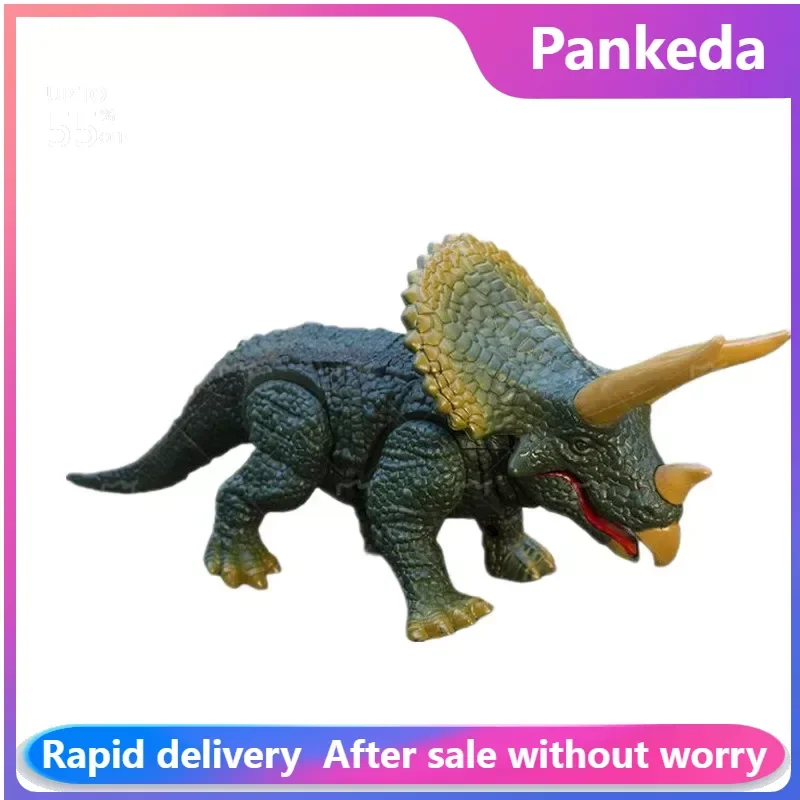 Remote Control Dinosaur Toy Simulation Electric Walking Triceratops Toy Glowing Eyes Open Mouth Roaring RC Jurassic Dinosaur Toy