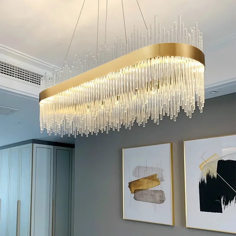 

Modern Luxury Drawing Room Glass Led Chandelier Dining Room Led Dimmable Pendant Lamp Lustre Gold Metal Lamp Fixtures