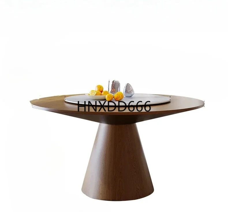 

Round solid wood design with turntable household 6 people simple modern Nordic style dining table