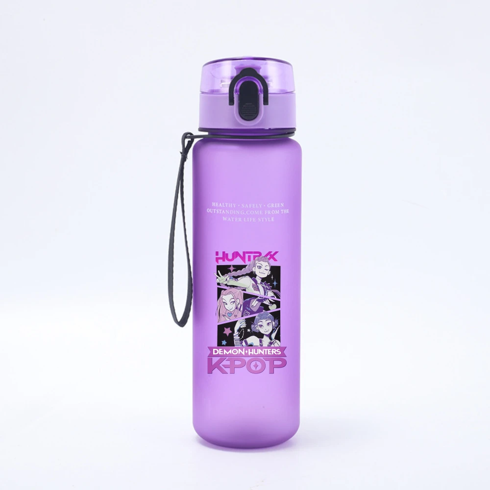 Botella de agua de plástico a prueba de fugas para deportes al aire libre, gran capacidad, KPop Demon Hunters, HUNTR/X Rumi Mira Zoey Jinu, 650ML