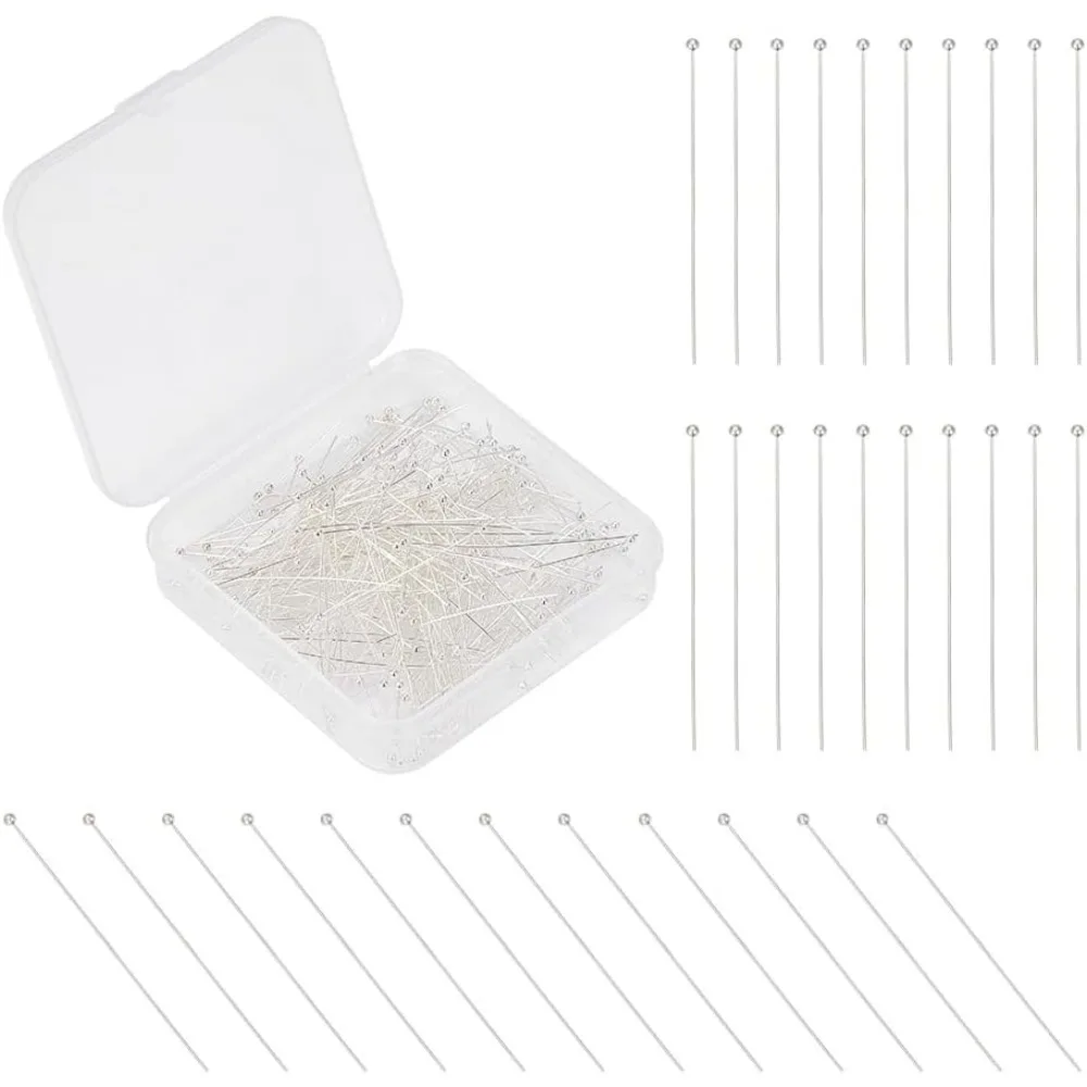 400Pcs Brass Ball Head Pins Silver 24 Gauge Wire Needle Headpins Long End Head Pins Jewelry Making Accessories