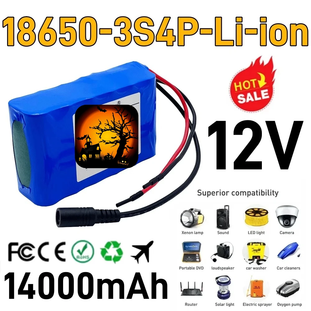 high quality 3s4p 12V 14Ah battery 18650 lithium ion 12V DC12.6V super large capacity rechargeable battery with BMS + charger