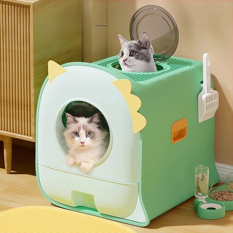 Extra Large Cat Litter Box Fully Enclosed Double-door Cat Toilet Large Cat Litter Box with Splash-proof Litter Mat