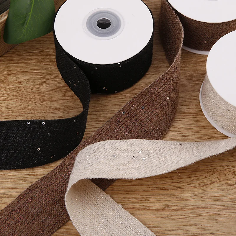 10 Yards 40MM Sequin Glitter Knit Black White Ribbon Hair Bows DIY Crafts Gift Wrapping Handmade Accessories Decoration