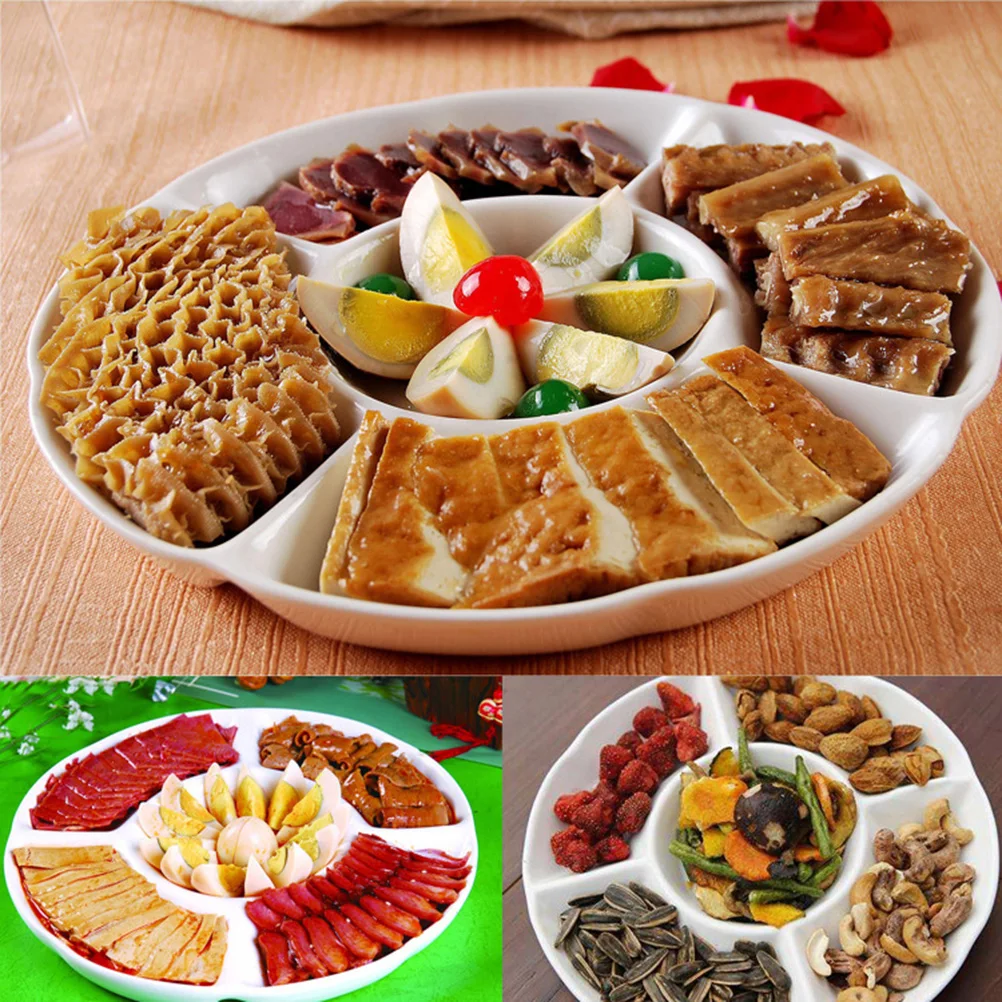 

5-Compartment Serving Tray White Food Platter For Snacks Appetizers Candy Fruit Nuts Party Home Office Banquet Events
