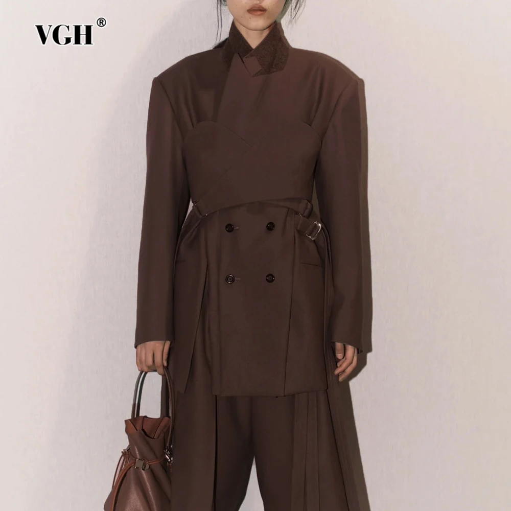

VGH модная подиумная куртка для женщин с лацканами и длинными рукавами, туника с перекрещивающимися повязками, дизайнерские офисные блейзеры, женские осенние