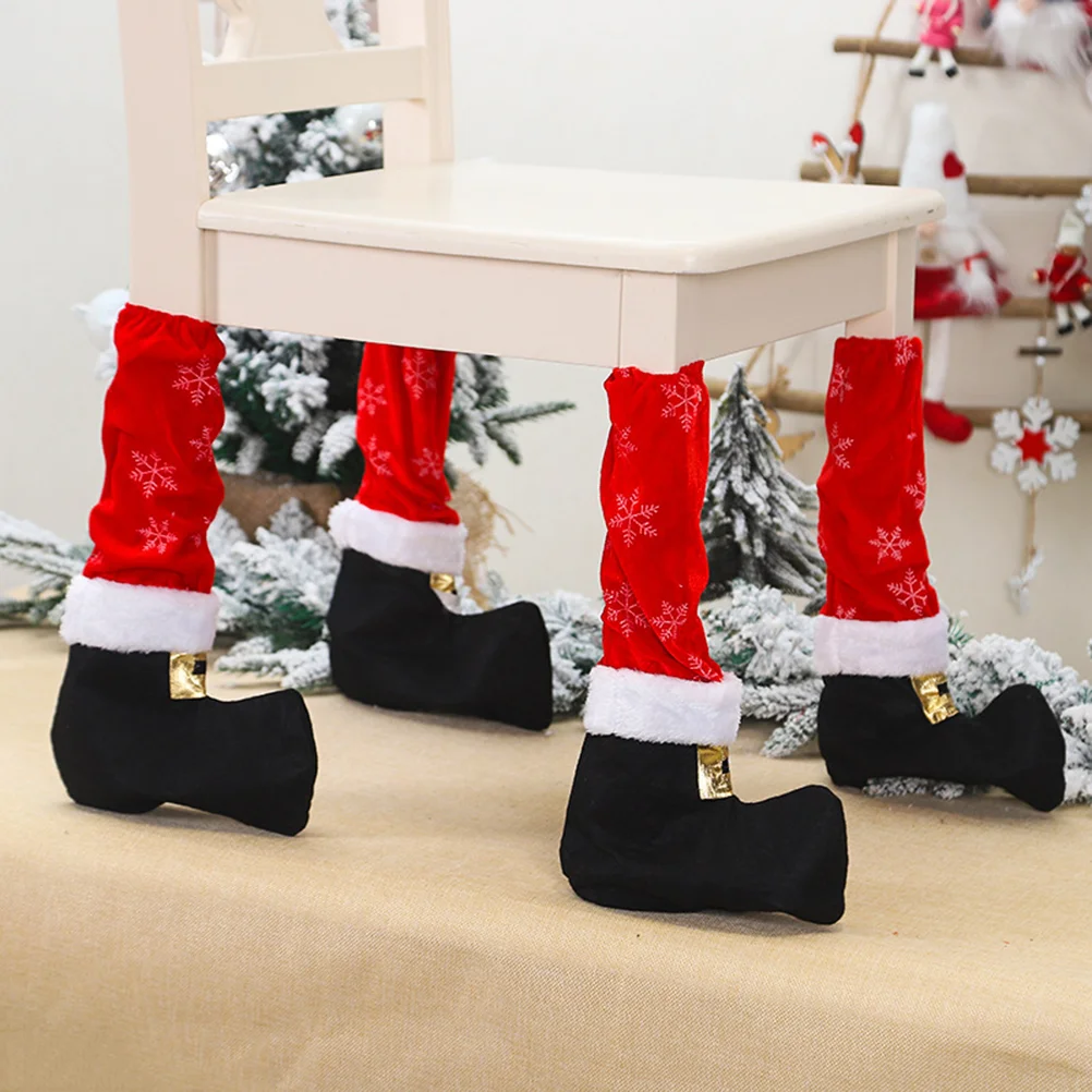 4pcs Christmas Snowflake Printing Chair Leg Sleeves Fabric Table Feet Covers Furniture Protector Party Decor Supplies for Home A