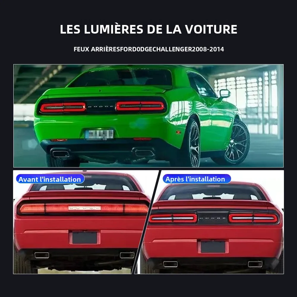 Imagen 3: Par de luces traseras LED para Dodge Challenger 08-14 DRL señal de giro de freno inverso Plug And Play conjunto de luz trasera de coche