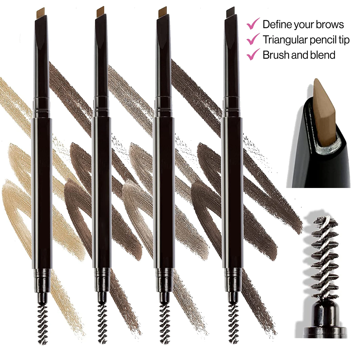 Double Head Eyebrow Pencil Natural Smooth Blade Shape  Eye Brow Tint Pen Waterproof Long Lasting Eyes Black Brown Rotary Makeup