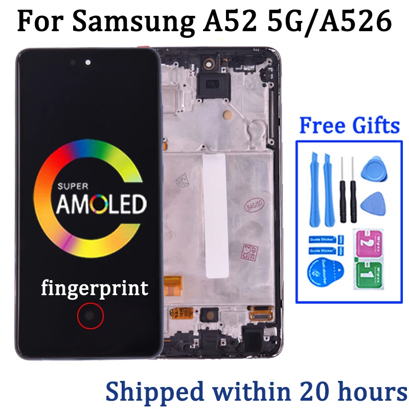 Super AMOLED For Samsung  A52 5G A526 LCD Display Touch Screen With Frame Digitizer For SM-A526B A526U LCD Display Replace