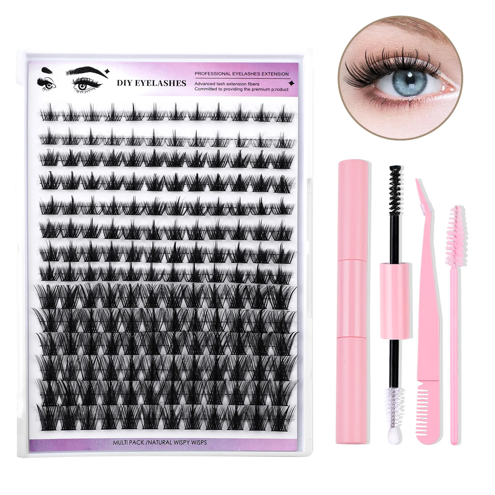 

DIY 8-16mm Natural Individual False Eyelashes Kit Large Capacity 128 Clusters Cross Fake Eye Lashes Extensions for Korean Makeup