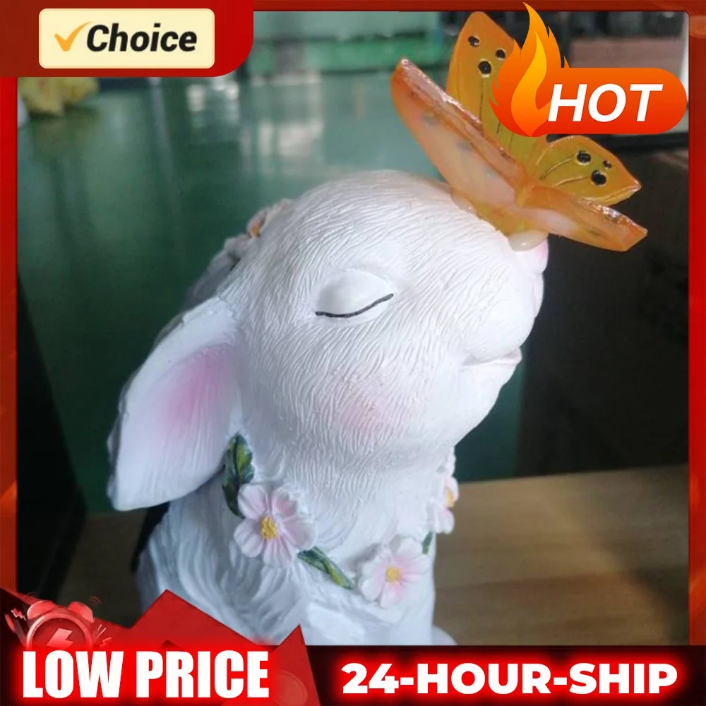 Solar Rabbit Light Solar Bunny Decorative Light Waterproof Cute Rabbit Figurine Resin Cartoon for Outdoor Garden Decor