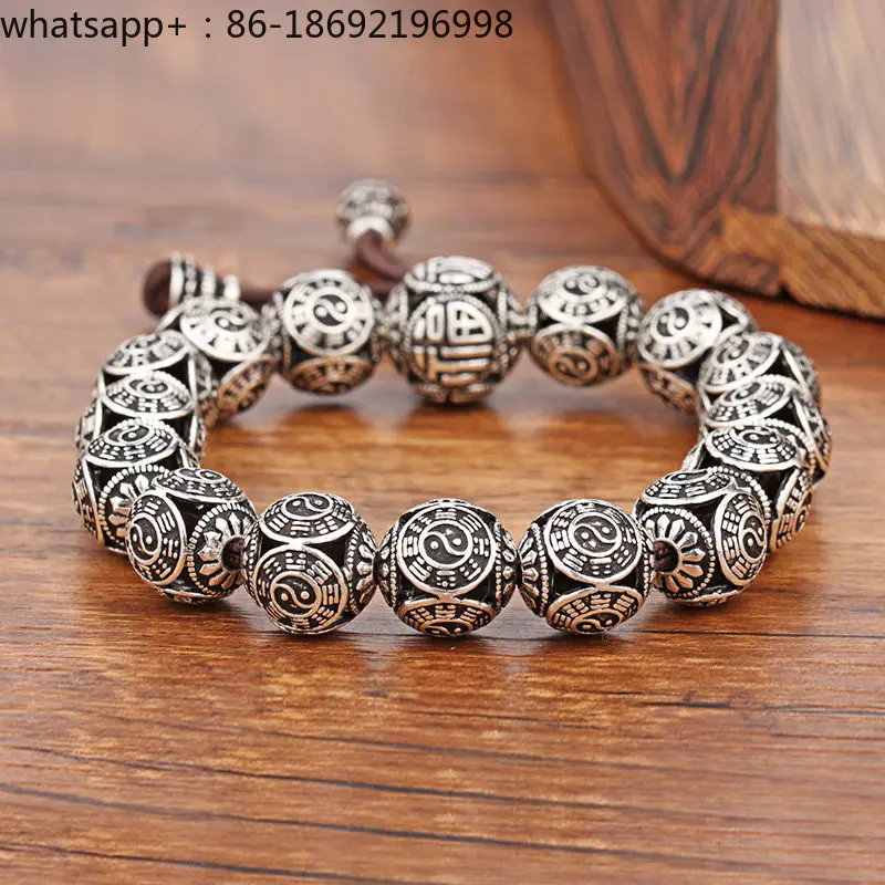 Men's Silver Bracelet, Sterling Silver Bracelet, Tai Chi, Gossip, Personality, Trendy Men, Retro, Old, Niche Silver Handkerchief