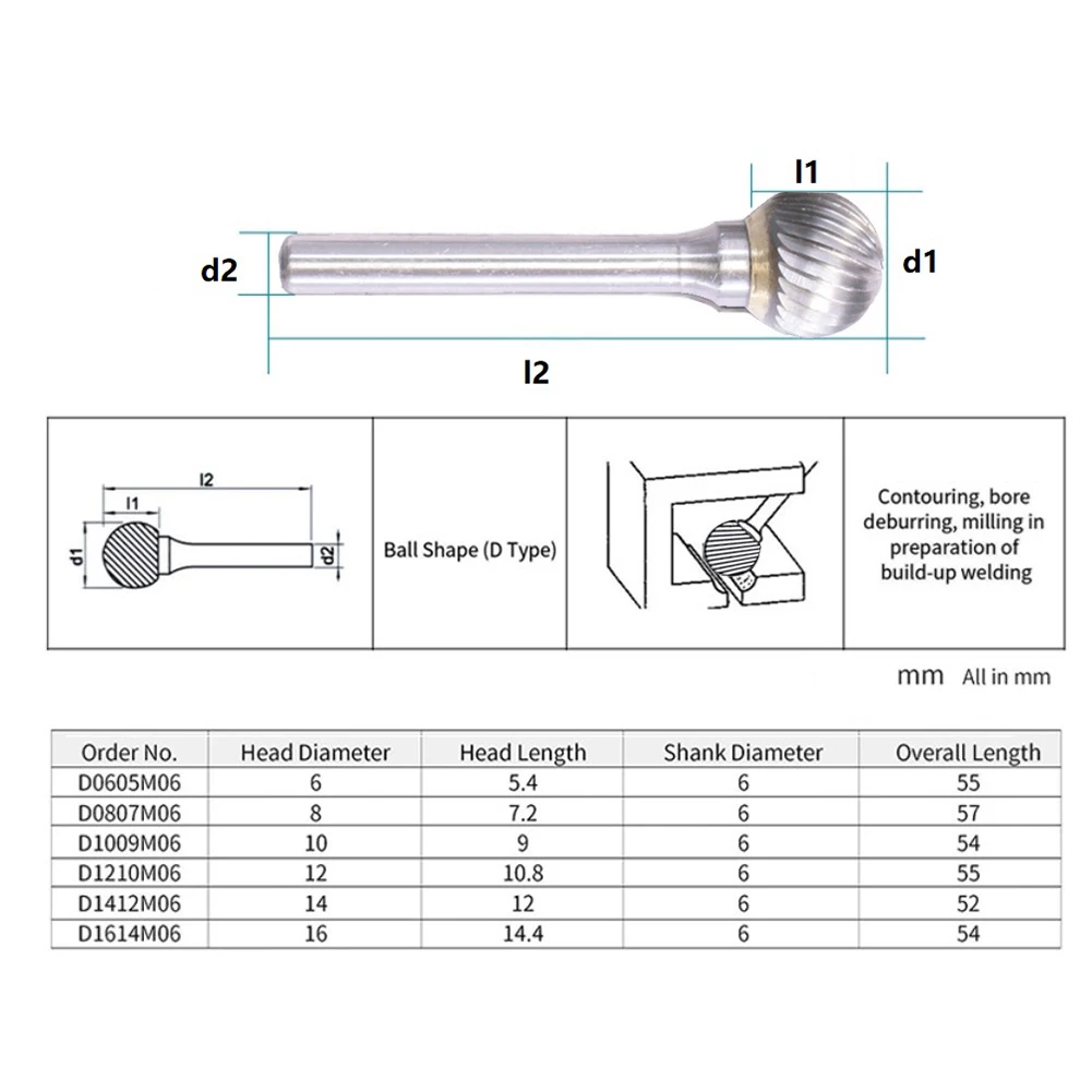 Imagem -06 - Cabeça de Bola Morrer Moedor de Bit Fresa Ferramenta Rotativa Carving Ferramenta Abrasiva Tungstênio Arquivo Rotativo Carboneto Burr Broca para Metal 1pc