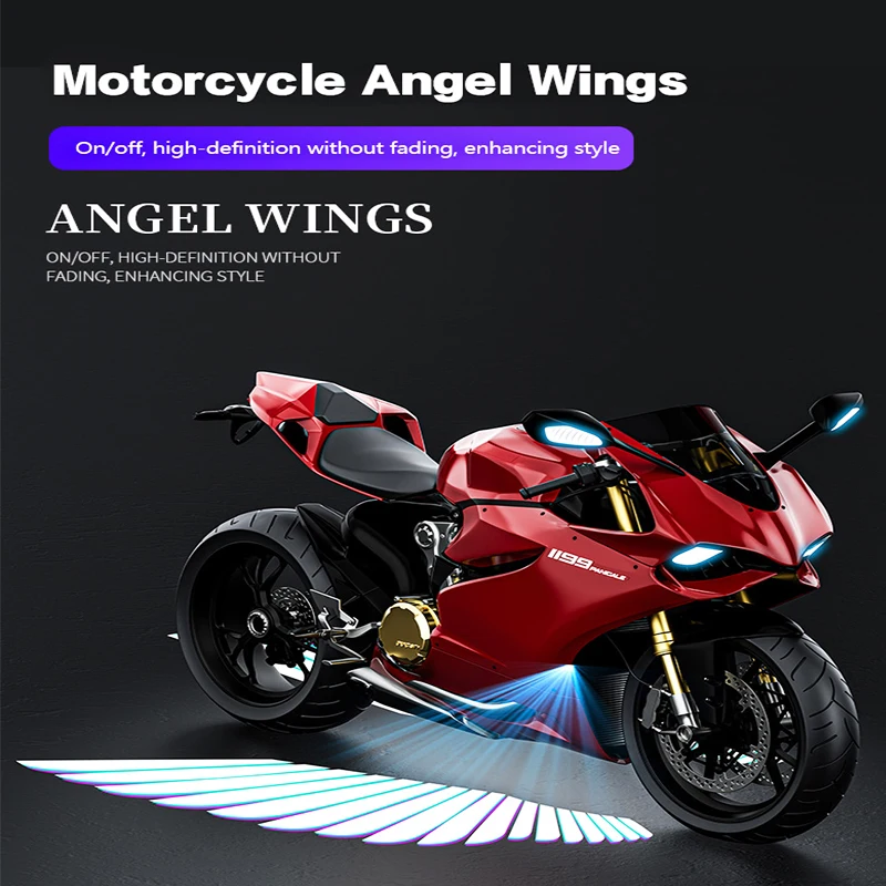 ZK Motorcycle Angel Wings Projection Light, LED Welcome Ghost Shadow Lamp, Chassis Decor Atmosphere Light for Scooter E-Bike ATV