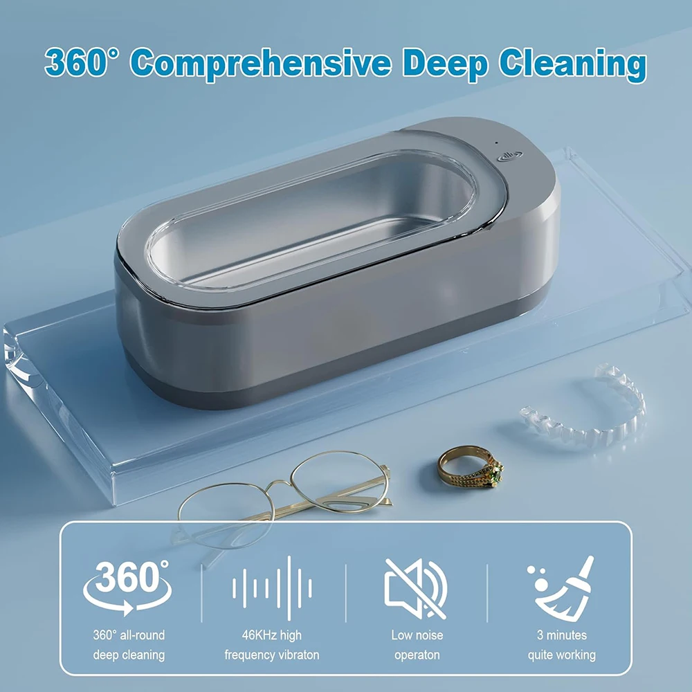 KUNPHY 초음파 세척기 12oz 스테인리스 스틸 탱크 350ML 모든 보석 안경 틀니 반지용 초음파 세척기