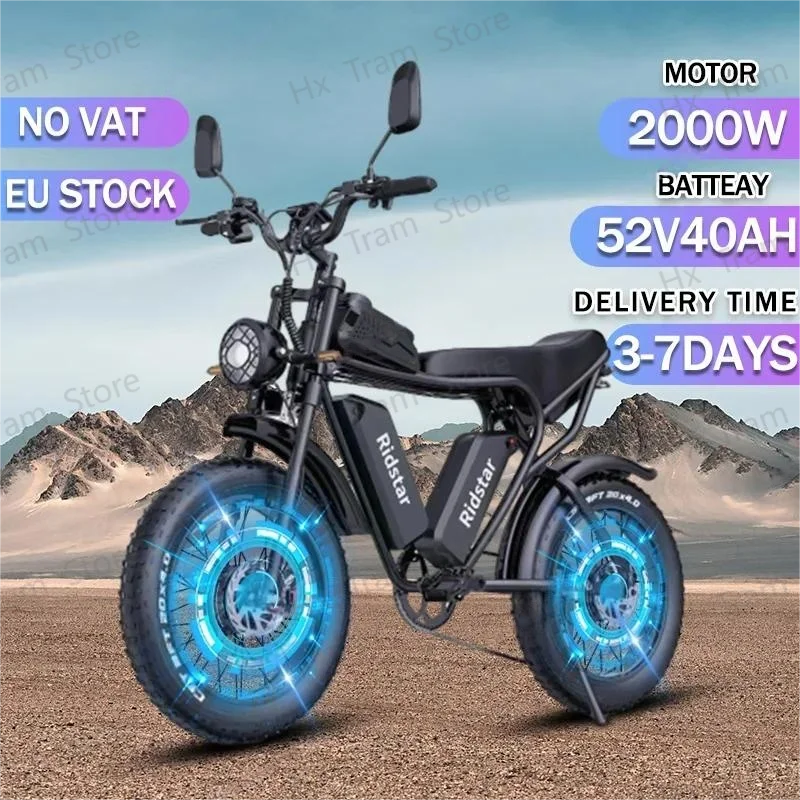 Electric Bicycle 2000W Powerful Dual Motor 52V40Ah Waterproof Dual Battery E Bike Motorcycle 20*4.0 inch Fat Tire Electric Bike