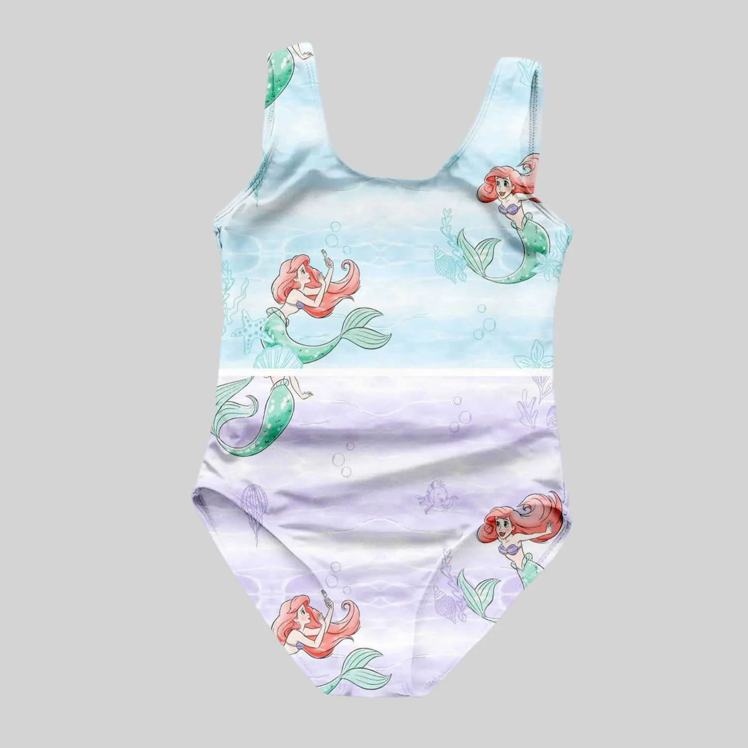 Children\'s 1-piece set of cute mermaid pattern 3D printed girl swimsuit - suitable for summer beach vacation