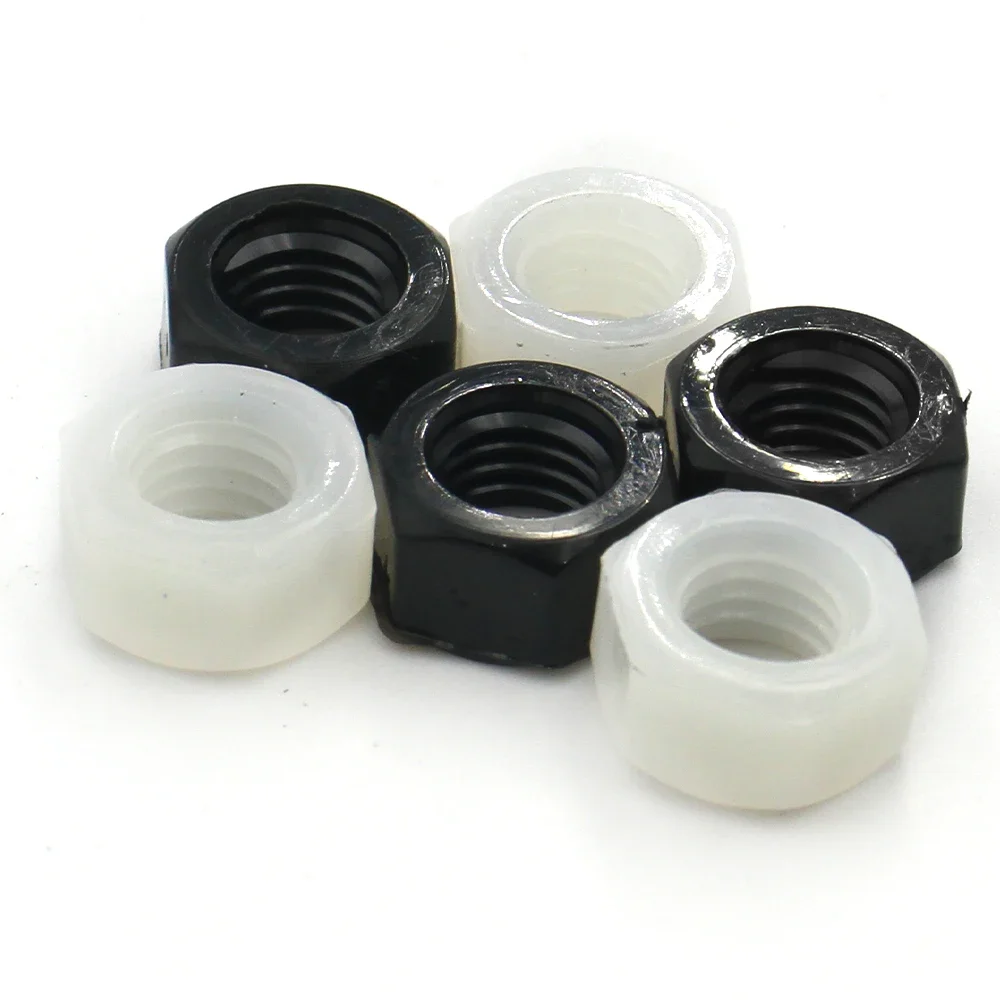 5/10/20/50pcs M2 M2.5 M3 M4 M5 M6 M8 M10 M12 M14 M16 M18 M20  DIN934 Black or White Plastic Nylon Hex Hexagon Nut