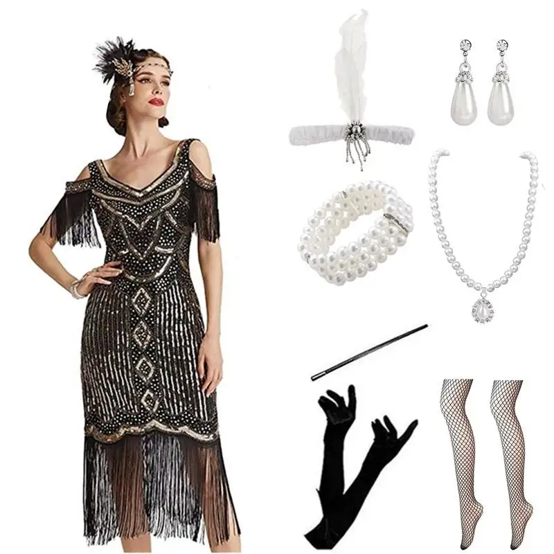 Nuovo 920s mangia Gatsby Abito da ballo con paillettes Nappa Dr loween Par Carnevale Luminoso scintillante Abito da sera Faion da donna