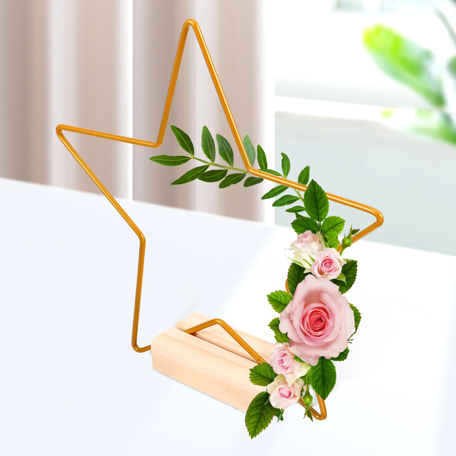 

Wedding Garland Decoration Floral Hoop Wreath Ornaments Decorative Frame Desktop Wood Metal