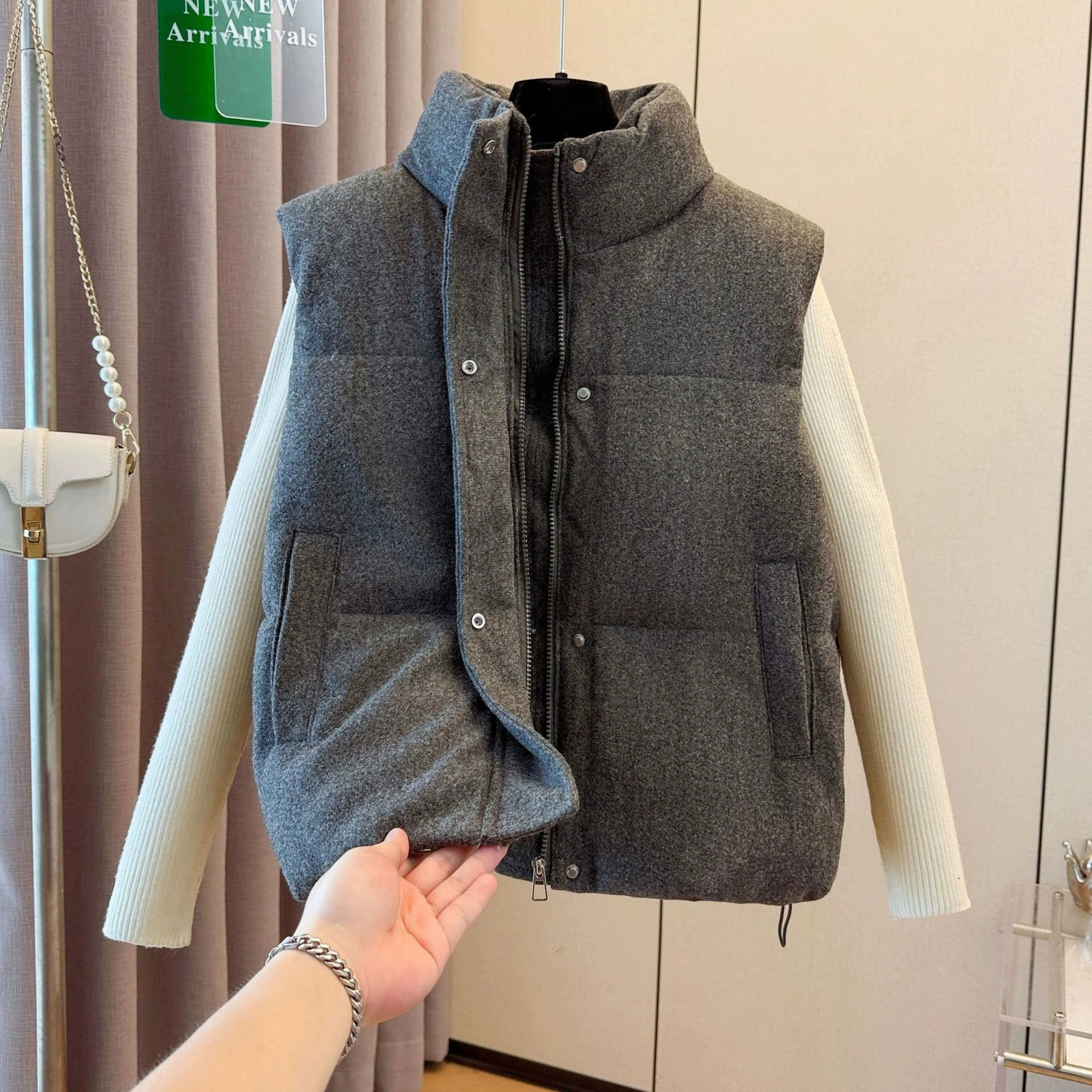 Women Vest Woolen Short Cotton Padded Coat Sleeveless Jacket Female Outerwear Autumn Winter Waistcoat Coat Chaleco Mujer