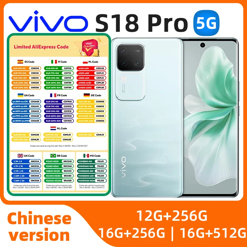 

VIVO S18 Pro 5g SmartPhone MediaTek Dimensity 9200+ 6.78inch 120HZ Screen 50MP Camera 5000mAh 80W Original Android Used Phone