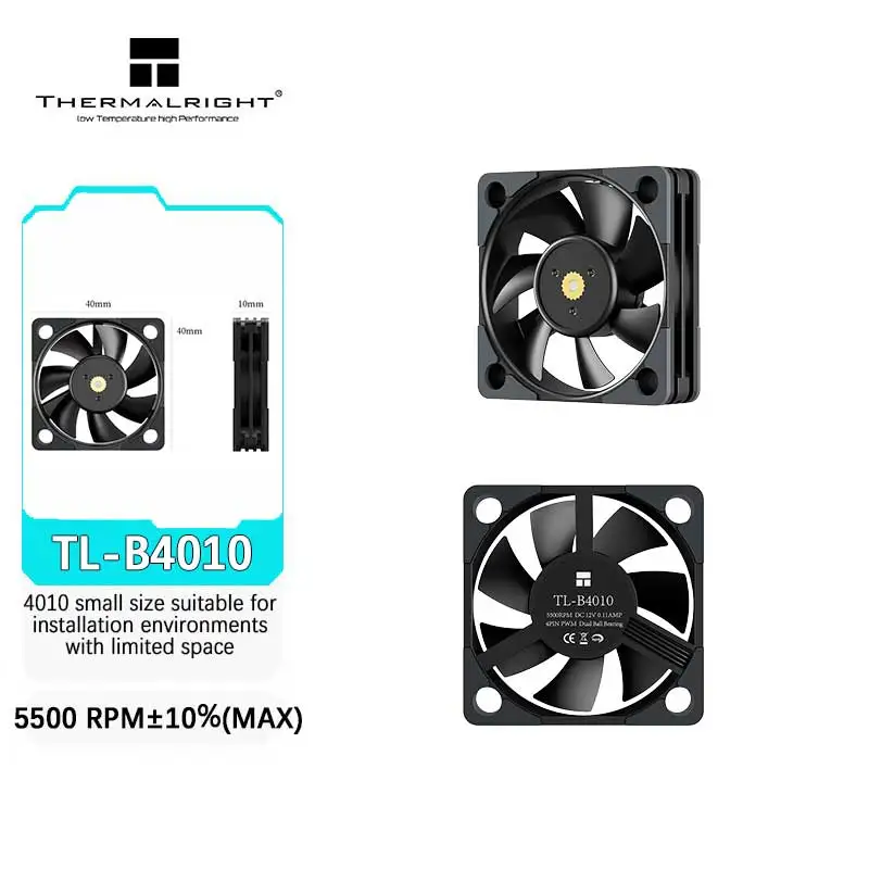 Thermalright TL-B4010 4CM Mini Computer Case Fan PWM Temperature Control Dual Ball Bearing 5500RPM Shock Absorbing Pad