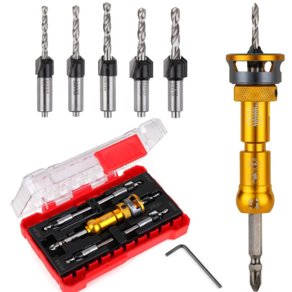 Woodworking Countersink Drill Bit Set For TRUEJOY Adjustable Depth Stop Tapered Hole Cutter Hex Shank Tool Kit