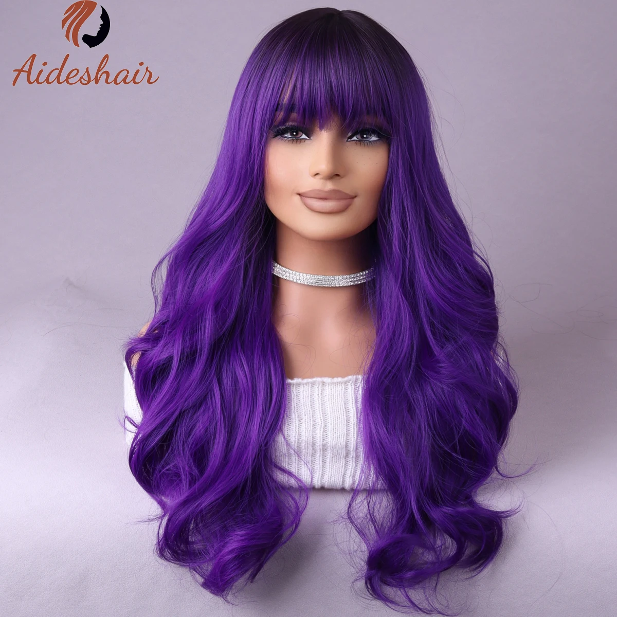 Purple wig with Center part Light Purple wig Long wavy curly wig Natural synthetic heat resistant fiber wig for everyday party u