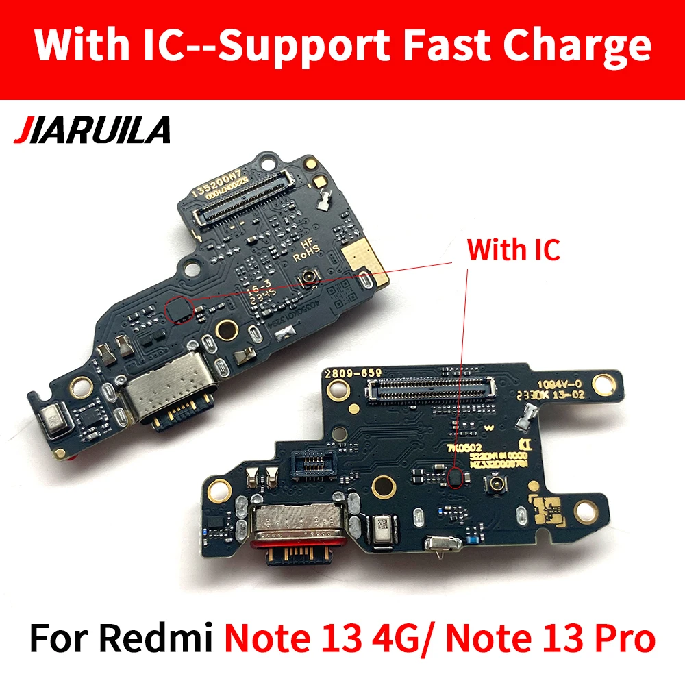 20Pcs, USB Charging Port Board Flex Cable Connector Parts For Xiaomi Redmi Note 13 Pro 4G 5G Plus Microphone Module