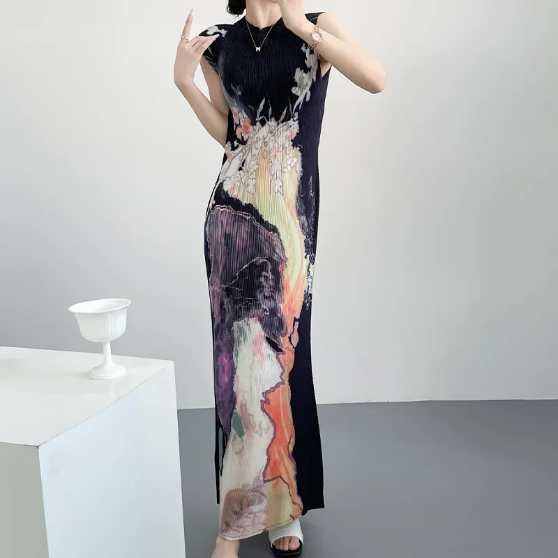 

Miyake Pleated 2025 Spring/summer Season Dress, New Chinese Style Pleated Elegant Qipao Skirt, Slim Fit Fishtail Long Skirt