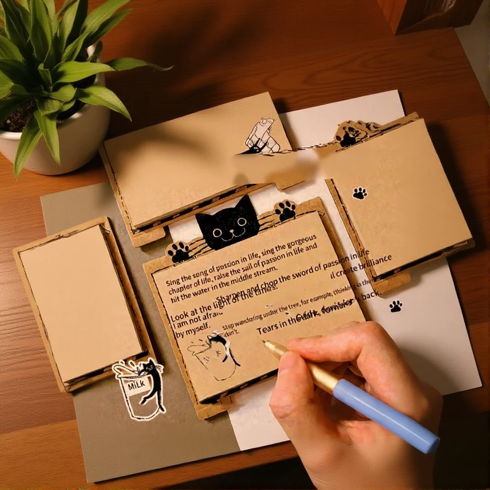 학생 문구 다채로운 메모 용지 미니 노트 귀여운 고양이 스티커 데스크 주최자 연구 학생 스티커 메모 메시지 도서
